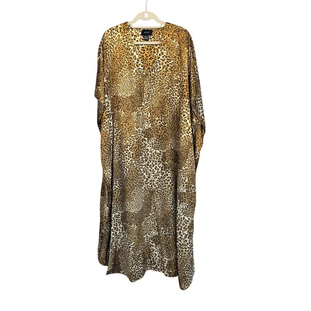 Ashro Leopard Kaftan Dress OS Free Size Tan Brown Animal Print Boho Chic Comfy
